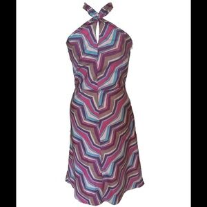 Intermix Y2K Halter Key Hole Neck Pink and Purple Patterned Dress • Size 8